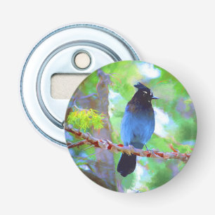 Stellers jay schilderen - Oorspronkelijke vogelkun Button Flesopener