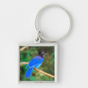 Stellers jay schilderen - Oorspronkelijke vogelkun Sleutelhanger