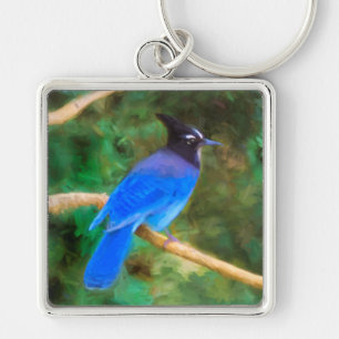 Stellers jay schilderen - Oorspronkelijke vogelkun Sleutelhanger