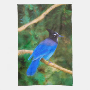 Stellers jay schilderen - Oorspronkelijke vogelkun Theedoek