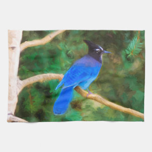 Stellers jay schilderen - Oorspronkelijke vogelkun Theedoek