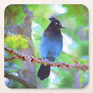 Stellers jay schilderen - Oorspronkelijke vogelkun Vierkante Kartonnen Onderzetter