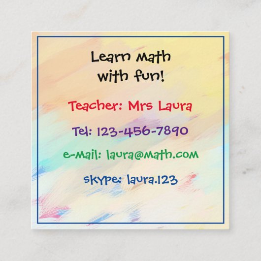 Stelling van Pythagoras Wiskunde Tutor Visitekaart Vierkante Visitekaartje (Achterkant)