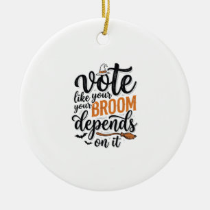 Stem alsof je bezem ervan afhangt Halloween T-shir Keramisch Ornament