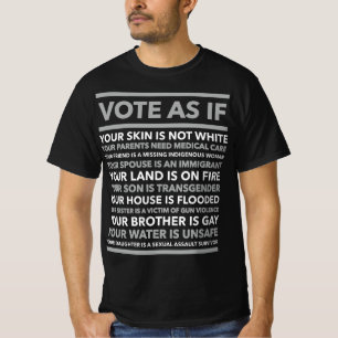 Stem alsof je huid niet wit is, stem blauw t-shirt