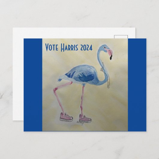 Stem Harris 2024 Blauw FLAmingo w / Parels Briefka Briefkaart (Voorkant / Achterkant)