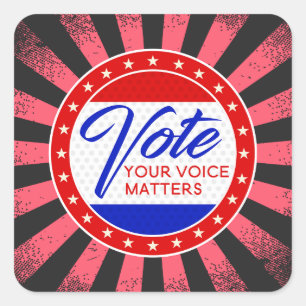 Stem je stem doet ertoe sterren stralen rood wit & vierkante sticker