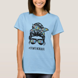STEM-leraar Messy Bun Life Hair Glasses terug naar T-shirt