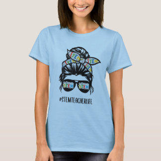 STEM-leraar Messy Bun Life Hair Glasses terug naar T-shirt