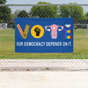 Stem Onze democratie hangt ervan af - Verkiezingen Spandoek