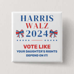 Stem op de rechten van je dochter Harris Walz 2024 Vierkante Button 5,1 Cm