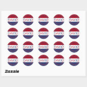 Stem op het rode, witte en blauwe stemscript ronde sticker (Vel)