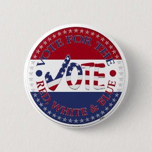 Stem op het rode, witte en blauwe USA Check Mark S Ronde Button 5,7 Cm