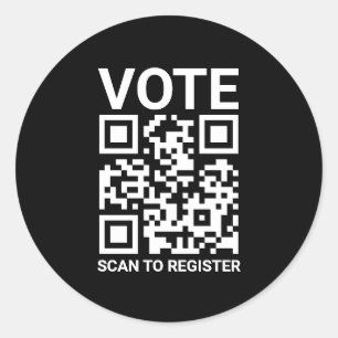 Stem Scan QR-code om aangepaste tekst zwart te reg Ronde Sticker