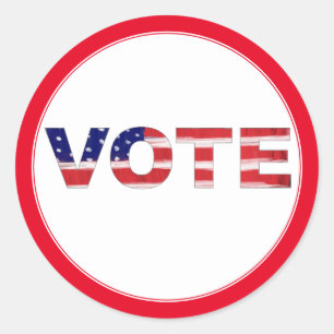 Stem tekst in vlag kleuren rood ronde sticker