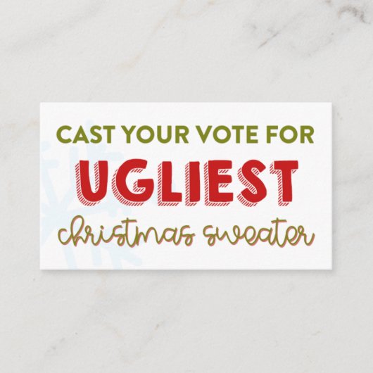 Stemkaart voor Ugly Sweater Kerstparty Visitekaartje (Voorkant)