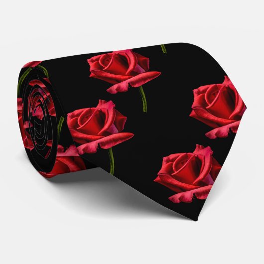 Stemmed Red Rose Pattern Stropdas (Opgerold)