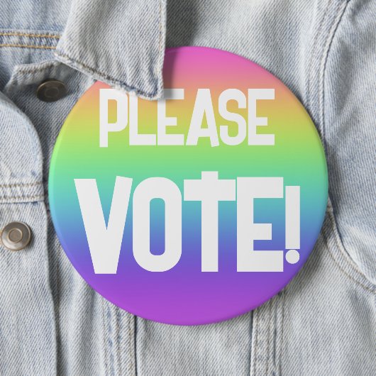 STEMMEN alsjeblieft! Big Rainbow Campaign Button (In situ)