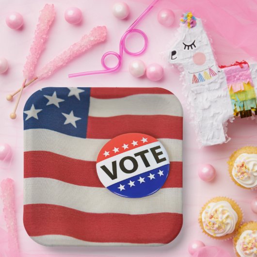 Stemming Button op Amerikaanse vlag Papieren Bordje (Feest)
