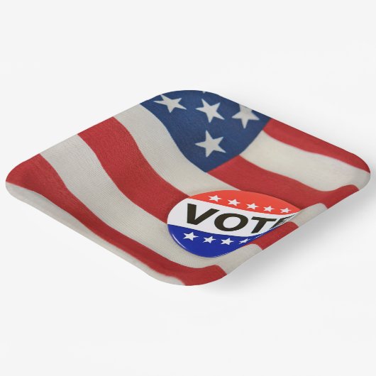 Stemming Button op Amerikaanse vlag Papieren Bordje (Gebogen)