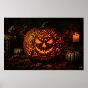Stemming Houten Tafel Pompoen Stilleven Poster