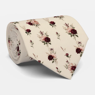 Stemming Moody Burgundy en Blush Roze Bloemen Stropdas