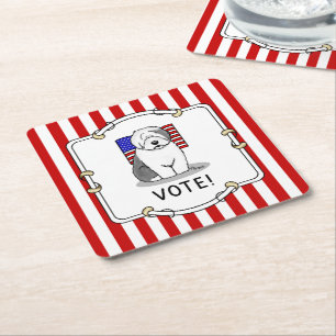 Stemming! Oud Engels Sheepdog Grey 1 Cute Politica Vierkante Kartonnen Onderzetter