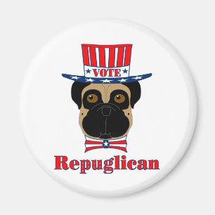 Stemming: regPUGlican Funny Pug in rood wit blauw Magneet