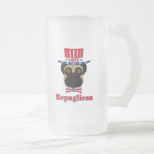 Stemming: regPUGlican Funny Pug in rood wit blauw Matglas Bierpul
