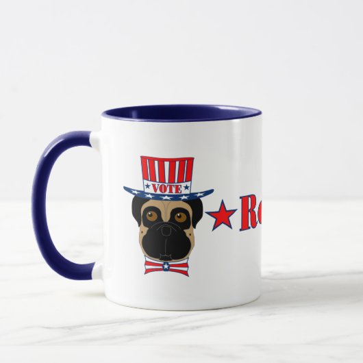 Stemming: regPUGlican Funny Pug in rood wit blauw  Mok (Links)