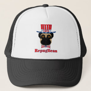 Stemming: regPUGlican Funny Pug in rood wit blauw  Trucker Pet