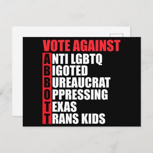 Stemming tegen Greg Abbott Texas Democraat Acrosti Briefkaart (Voorkant / Achterkant)