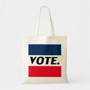 "Stemming" Zwarte letters, rode blauwe witte achte Tote Bag