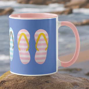 Stempel gestreept Teenslipper op blauw Mok