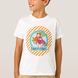 Stempel op paddenstoel; Oranje en witte strepen T-shirt