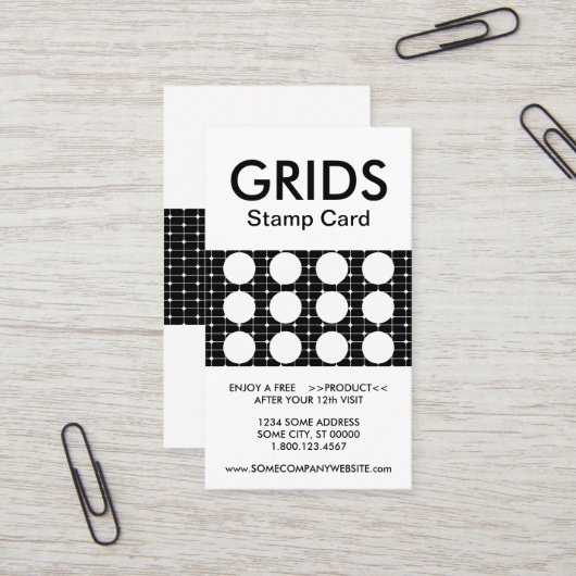 Stempelkaart voor rasters (aanpasbare kleur) visitekaartje (Voorkant / Achterkant in situ)