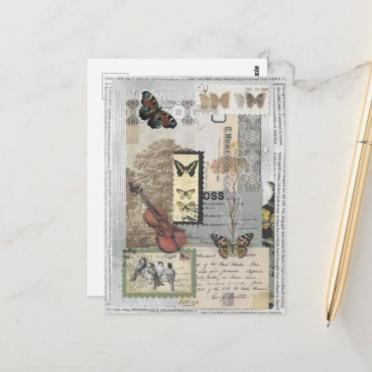 Stempels  Ephemera Decoupage Briefkaart (Voorkant / Achterkant in situ)