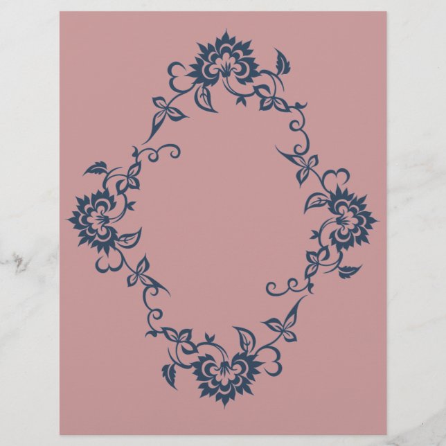 Stenced Flower Design Plum Blue Scrapbook Paper (Voorkant)