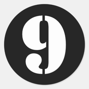Stencil getal op Janz nummer 9 Nine Black Ronde Sticker