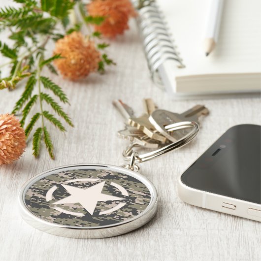 Stencil Label Decale Style Khaki Camouflage Sleutelhanger (Zijkant)