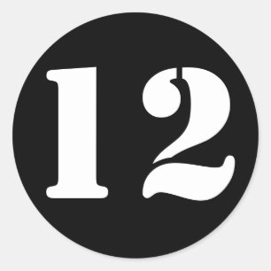 Stencil Nummers volgens Janz Number 12 Twaalf Blac Ronde Sticker