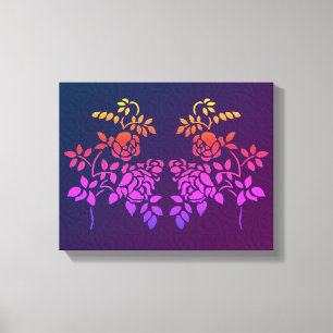 Stenciled Roos Flowers Abstracte kleuren Canvas Afdruk