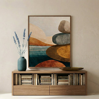 Stenen Balans Wandkunst voor Moderne Neutrale Deco Poster