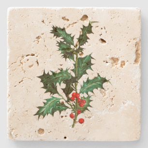 STENEN BIERVILTJE: VINTAGE CHRISTMAS HOLLY ONDERZETTER