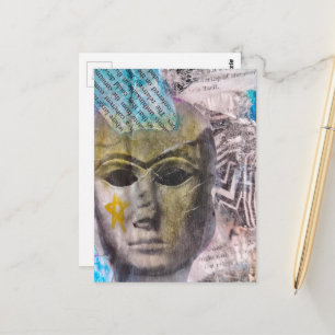 Stenen dame gezicht Abstract Mixed Media Collage Briefkaart