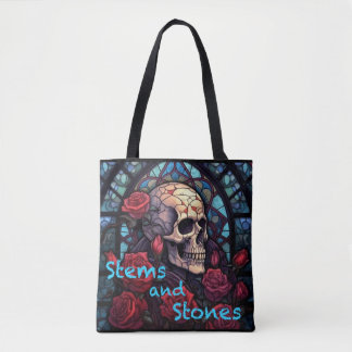 Stenen en stenen schedel en Rozen Canvas tas
