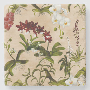 Stenen Onderzetter - Orchideeënpatroon in Beige