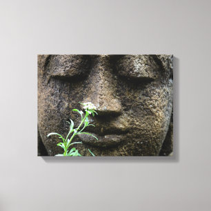 Stenen tuinsculptuur met bloem canvas afdruk