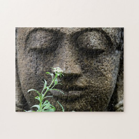 Stenen tuinsttuatue met bloem legpuzzel (Horizontaal)
