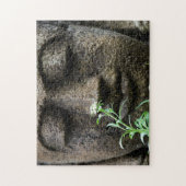 Stenen tuinsttuatue met bloem legpuzzel (Verticaal)